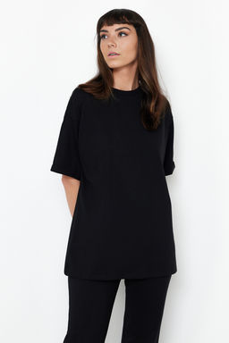 Siyah %100 Pamuk Oversize Kal?p Ispanyol Paca Orme T-shirt/Pantolon Alt-Ust Tak?m TWOSS24AU00059 - Trendyolmilla фото 3