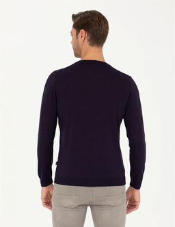 Mor Slim Fit Bisiklet Yaka Y_n Kar___ml_ Basic Triko Kazak - Pierre cardin фото 5