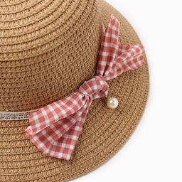 Шляпа для девочки MINAKU с бантом, коричневая, размер 52