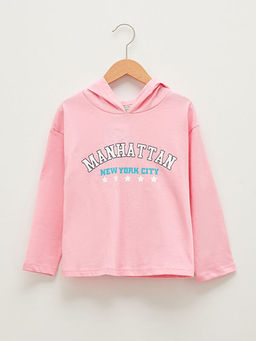 Kap??onlu Bask?l? Uzun Kollu Pamuklu K?z ?ocuk Ti??rt