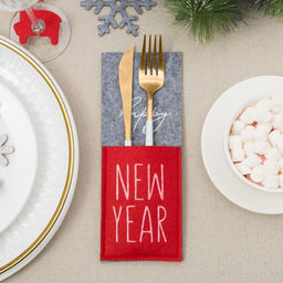 Набор конвертов для столовых приборов Доляна Happy New Year - 4 шт., серый, красный, 8.5?22 см, фетр