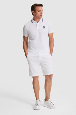 Erkek Beyaz Slim Fit Polo Yaka Basic Ti__rt