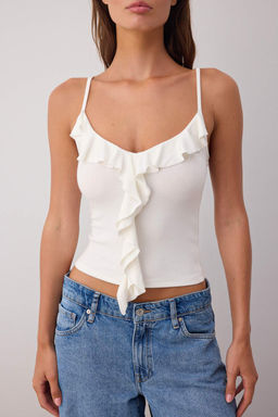 Ekru Ask?l? F?rf?rl? Fitted/Vucuda Oturan Orme Bluz TWOSS25BZ00601 - Trendyolmilla фото 3