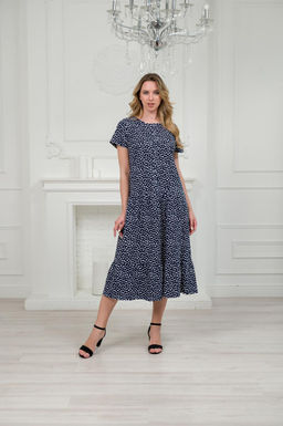 Платье женское из кулирки Кармелита горошек на темно-синем - Амадэль фото 4