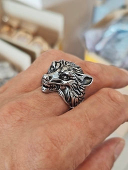 Мужское кольцо из стали Волк