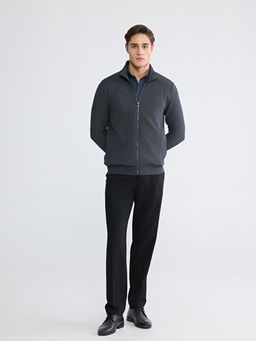 Standart Kal?p Dik Yaka Erkek Fermuarl? Sweatshirt