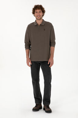 Erkek Comfort Fit Yar_m Fermuarl_ Vizon Sweatshirt