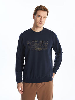 Bisiklet Yaka Uzun Kollu Bask?l? Erkek Sweatshirt