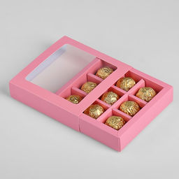 Цена за 5 шт. Коробка под 9 конфет с обечайкой, розовый, 14,5 х 14,5 х 3,5 см