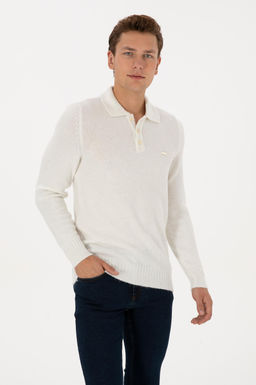 Erkek Regular Fit Polo Yaka Krem Kazak