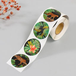 Наклейка бумага Гепарды, тиснение золото, d=3.8 см, 252 шт. в рулоне