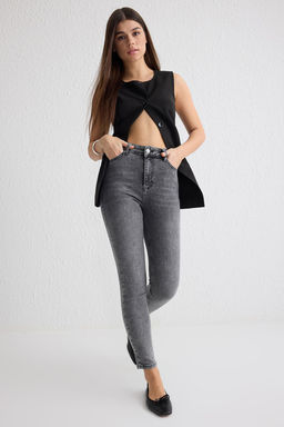 Gri Yuksek Bel Skinny Jeans TWOSS25JE00113 - Trendyolmilla фото 2