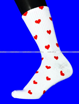 Цена за 10 пар. Байвей высокие носки белые с принтом "Сердечки" арт. 2344