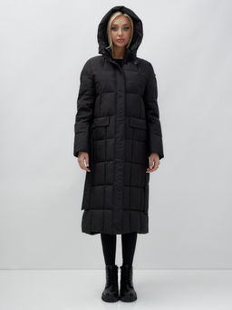 Пальто утепленное стеганное зимнее с капюшоном женское черного цвета 9609Ch - Mtforce фото 6