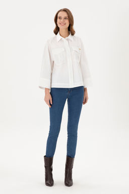 Женская рубашка с длинным рукавом цвета экрю - U.s. polo assn фото 4