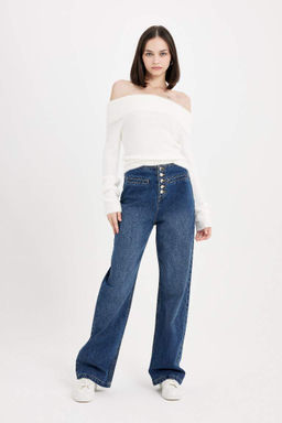 Базовый трикотажный свитер приталенного силуэта с открытыми плечами - Defacto фото 2