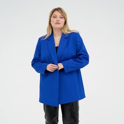 Пиджак женский с поясом MIST plus-size, размер 54, синий