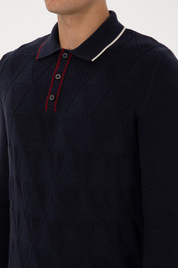 Erkek Regular Fit Polo Yaka Lacivert Kazak