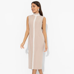 Платье комбинированное с кружевом, Поцелуй удачи (biege, с манжетами) - Charutti фото 4