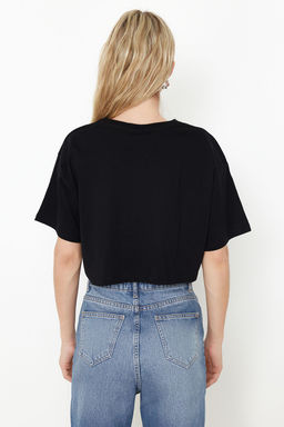 Siyah-Beyaz 2li Paket %100 Pamuk Relax/Rahat Kesim Crop Orme T-Shirt TWOSS24TS00224
