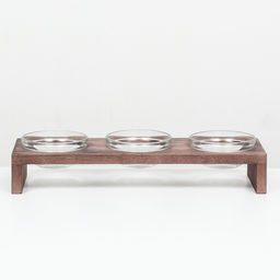 Подставка тройная с мисками из прозрачного стекла 45 х 14,5 см х 6,5 см 3х250 мл, венге - Пижон фото 2