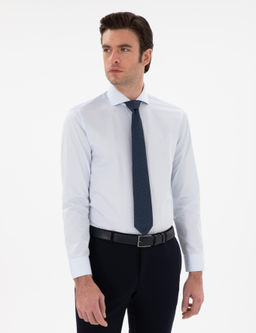 A__k Mavi Slim Fit _talyan Yaka Klasik G_mlek