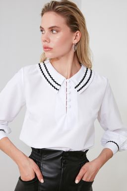 Trendyolmilla Beyaz Yaka Detayl? Dokuma Bluz TWOSS20BZ0036
