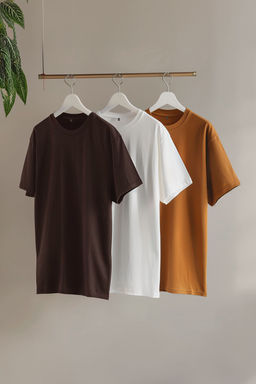 Koyu Kahverengi-Turuncu-Ekru Slim/Dar Kesim Bisiklet Yaka %100 Pamuklu 3lu T-Shirt TMNSS19BO0007