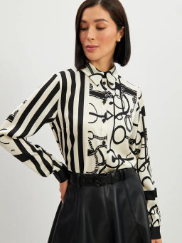 Блузка из атласной ткани OD-887-1 черно-белая - Tantino фото 23