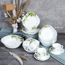 Столовый набор 25 предметов квадратный / GRAY Sq25/87595220-L (6773) /уп 2/ Бамбук с орхидеей