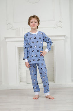 Пижама детская из джемпера и брюк из кулирки Коровы голубой - Амадэль фото 2