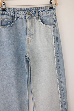 Teen Mavi Renk Bloklu Yuksek Bel Genis Paca Wide Leg Jeans TWOAW26JE00013 - Trendyolmilla фото 6