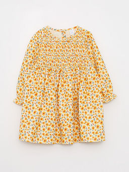 Bisiklet Yaka Uzun Kollu Bask?l? K?z Bebek Elbise