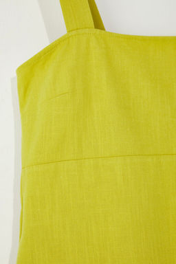 Trendyolmilla Yag Yesili Keten Kar?s?ml? A Kesim Gipeli Ask?lar? Ayarlanabilir Mini Dokuma Elbise TWOSS25EL00648  фото 9