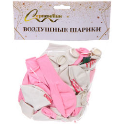 Воздушные шары 50 шт, 10"/25см "Мое счастье", Розовый/белый