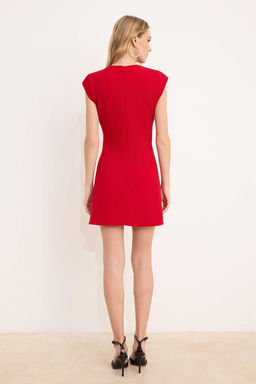 K?rm?z? Duz K?sa / Mini Dokuma Elbise TWOSS26EL00069