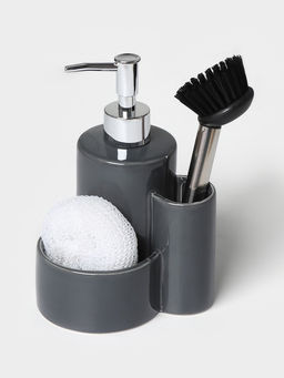 Дозатор для моющего средства Доляна «Милитари», 370 мл, с губкой и щёткой, серый