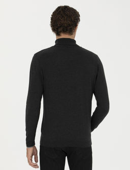 Базовый трикотажный свитер с водолазкой приталенного кроя антрацитового и меланжевого цвета - Cacharel фото 5