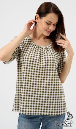 Футболка Жасмин клетка хаки Цвет:как на фото