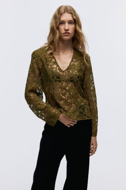 Blusa de encaje con escote en V - H&m фото 4