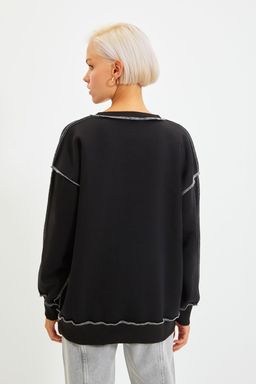 TRENDYOLMILLA Siyah Regular/Normal Kal?p Karyoka Dikisli Kal?n Ici Polarl? Orme Sweatshirt TWOAW22SW0267  фото 8