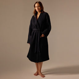 Халат вафельный женский SL HOME: Boho «Дарк Маре», размер M, хлопок 100%, чёрный