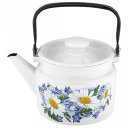 "Ромашковое поле" Чайник эмалированный 2л, д16см, h13см, металлическая крышка с пластмассовой ручкой-кнопкой, металлическая подвижная ручка (Россия)