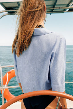 CAMISA NUDO CON LINO / Azul claro
