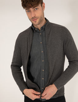 Gri Melanj Slim Fit Fermuarl_ Triko H_rka