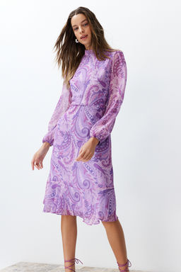 TRENDYOLMILLA Yesil Sal Desenli Volanl? Dokuma K?sl?k Elbise TWOAW23EL01436 фото 3