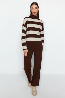 Kahverengi Genis Kal?p Cizgili Triko Alt-Ust Tak?m TWOAW24AU00020 - Trendyolmilla фото 2