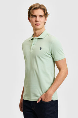Erkek Slim Fit Polo Yaka Su Ye_ili Basic Ti__rt