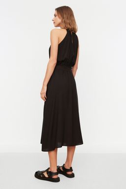 TRENDYOLMILLA Ac?k Kahverengi Kusakl? Duz Beli lastikli Kusakl? Midi Dokuma Elbise TWOSS19EL0155  фото 13