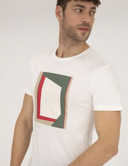 Ekru Slim Fit Bask_l_ Bisiklet Yaka Ti__rt - Pierre cardin фото 3